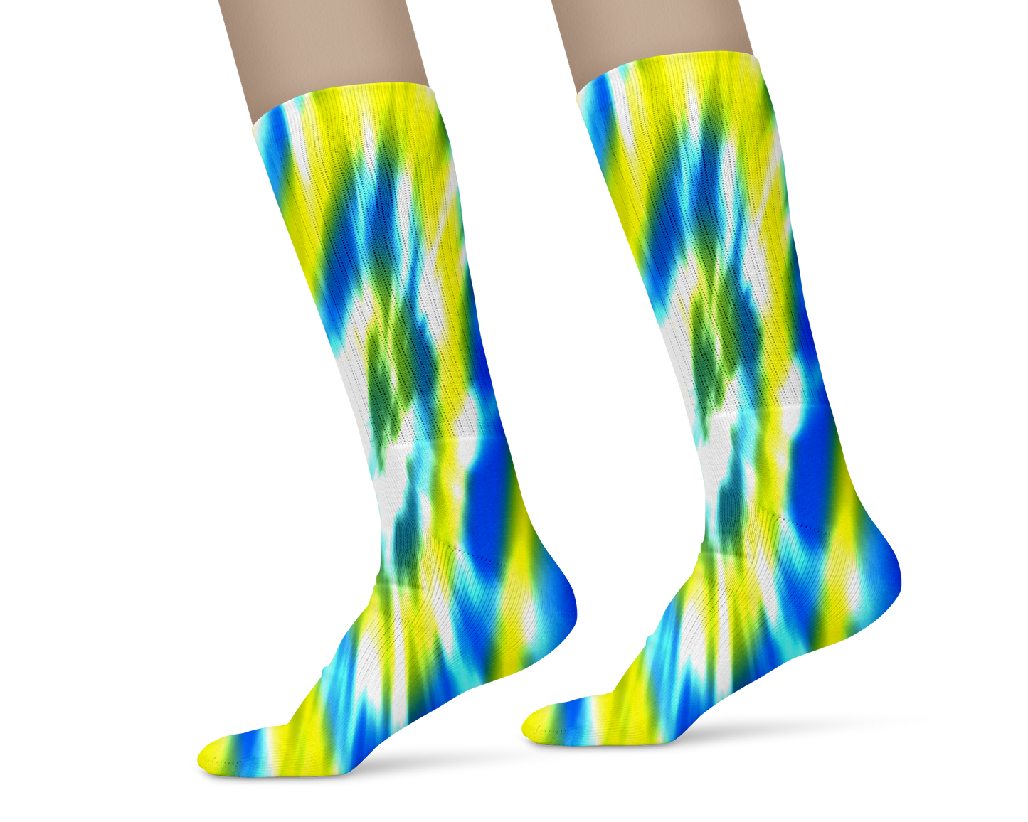 Blue Green All Over Tie Dye Athletic Sock